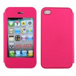 Wholesale iPhone 4S 4 Slim Touch Screen Flip Leather Case (Hot Pink)